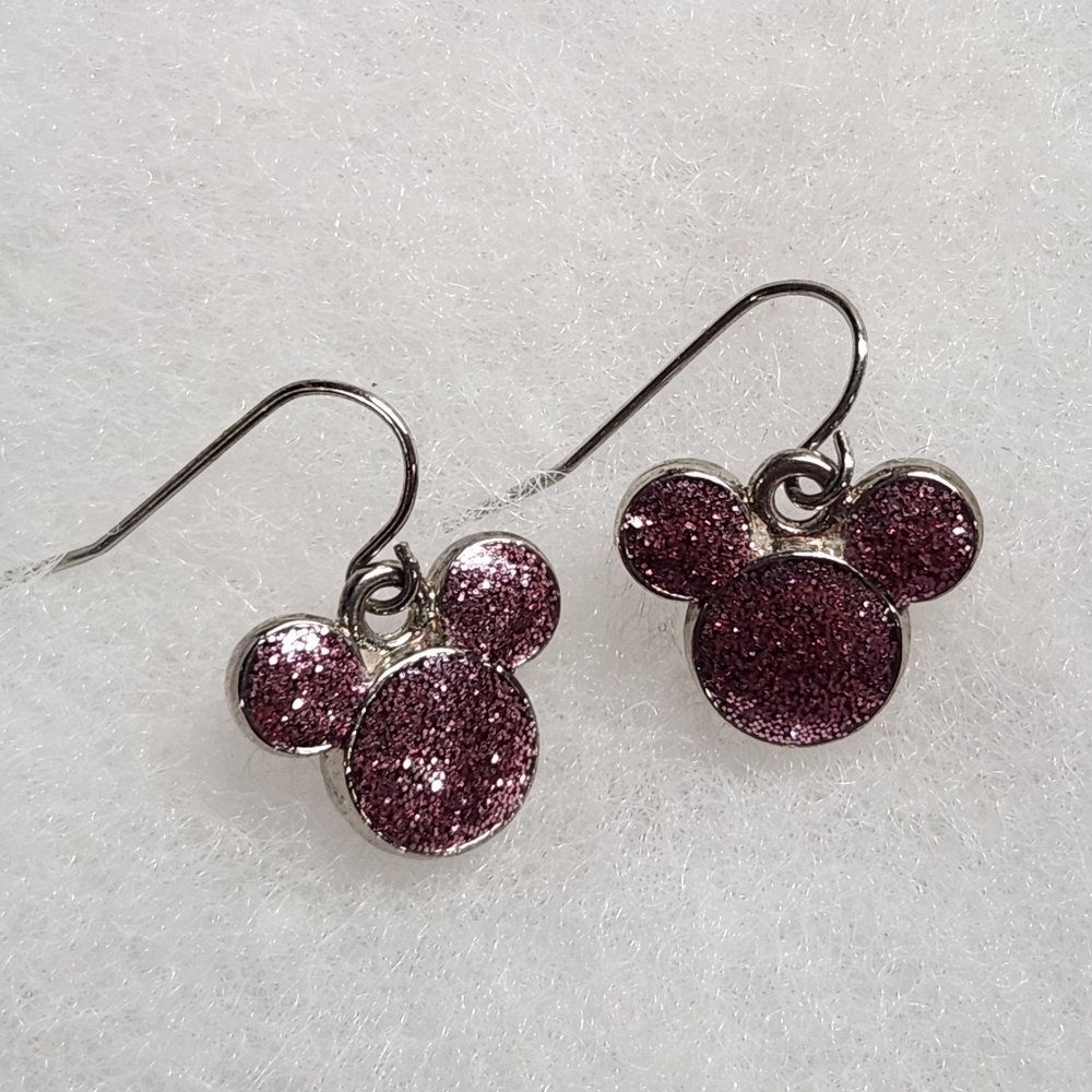The Cutest little Disney Stamped Minnie Mouse Pink Sparkly Drop Earrings.